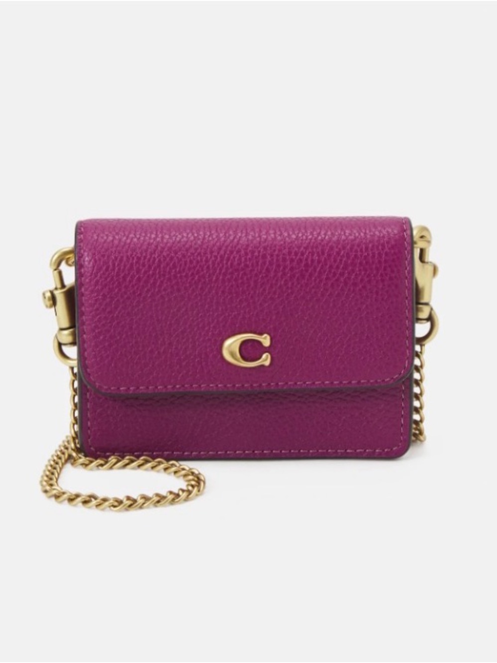 Coach Fuchsia Pebbled Leather Mini Crossbody with Gold Chain